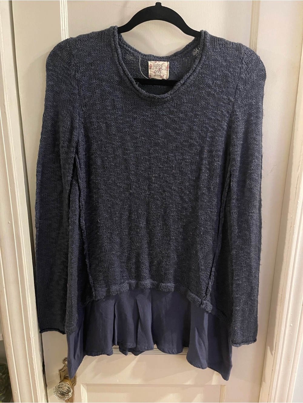 Hippie Rose Navy Layered Knit with Chiffon Hem